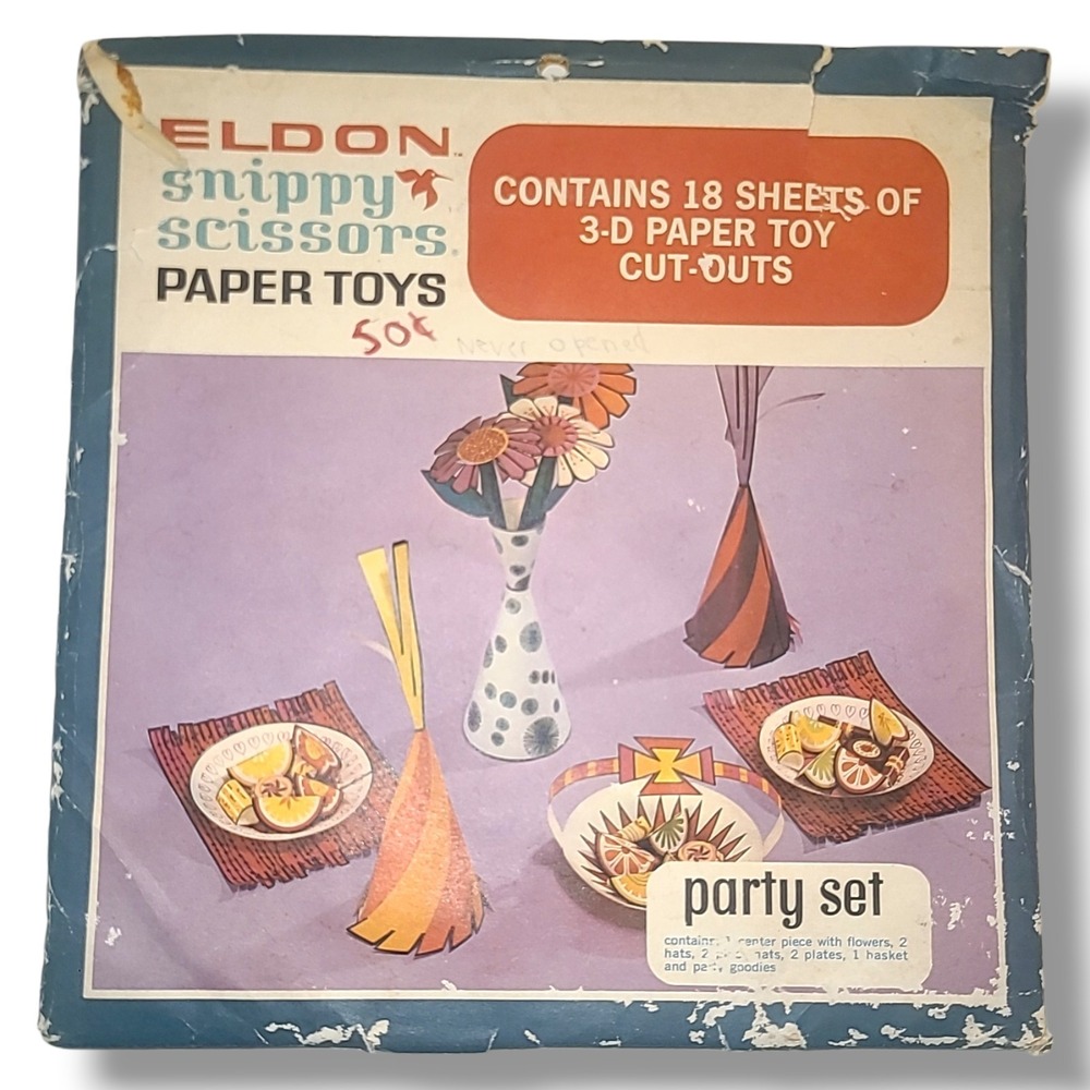 1960s Eldon Snippy Scissors Paper Toys Party Set 3D Cutouts 18 Sheets Unused VTG